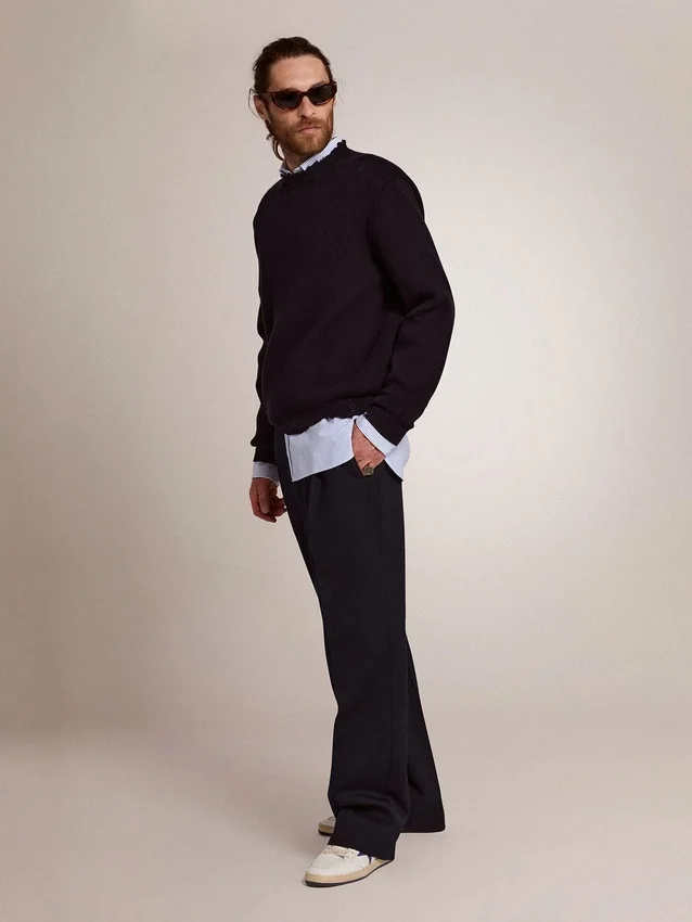 Jersey de cuello redondo para hombre de algodón azul oscuro