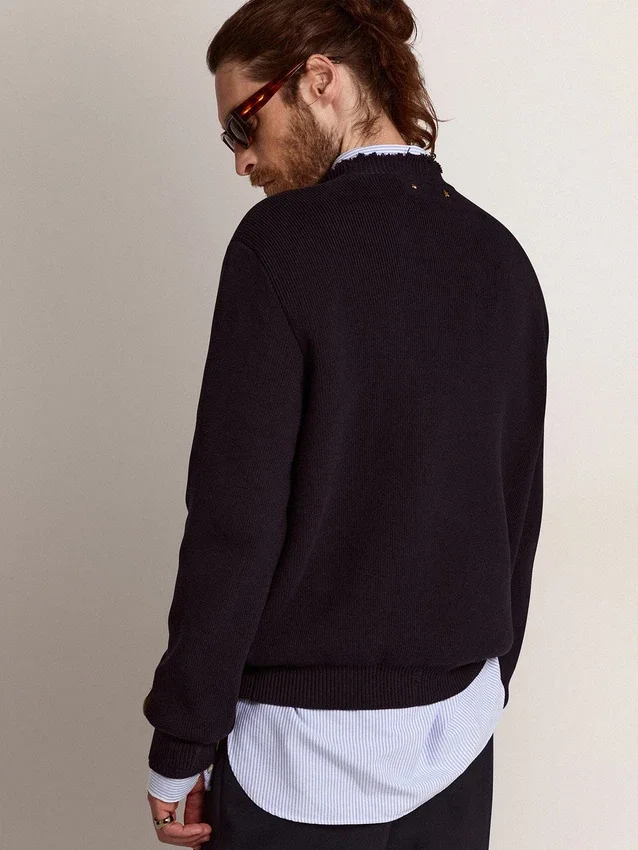 Jersey de cuello redondo para hombre de algodón azul oscuro