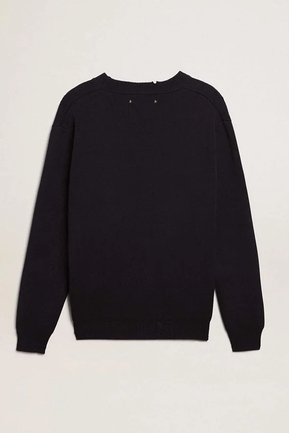 Jersey de cuello redondo para hombre de algodón azul oscuro