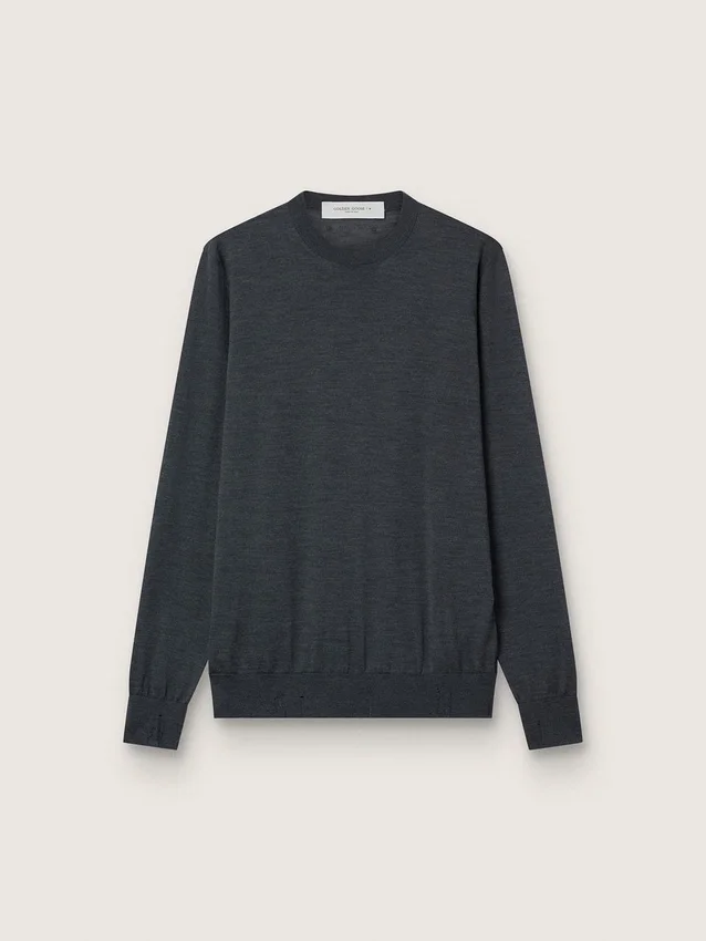 Jersey de cuello redondo para hombre de lana melange gris oscuro