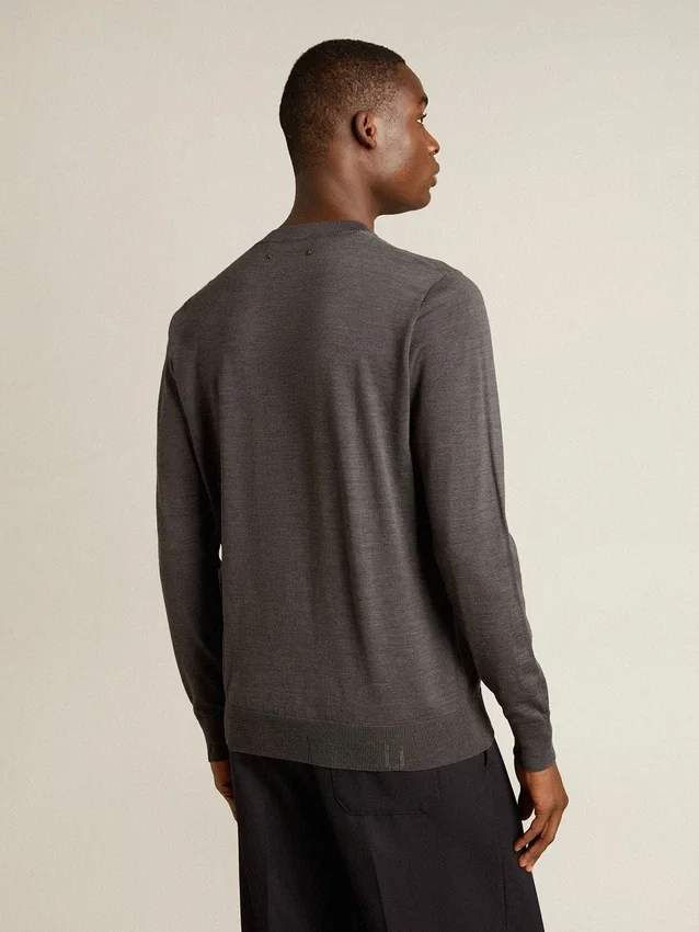 Jersey de cuello redondo para hombre de lana melange gris oscuro