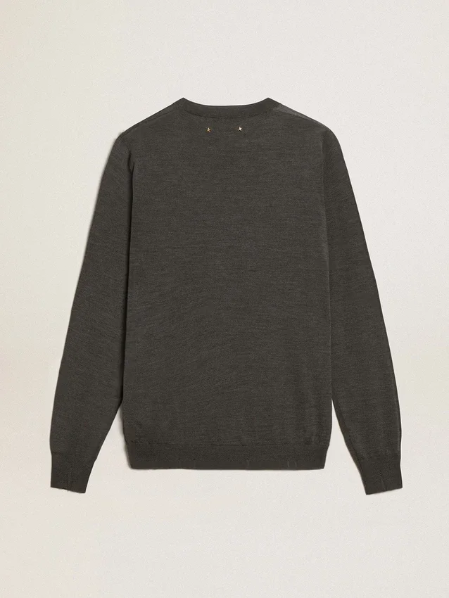 Jersey de cuello redondo para hombre de lana melange gris oscuro