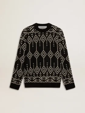 Jersey de cuello redondo para hombre, de mezcla de lana, con diseño de rombos en jacquard