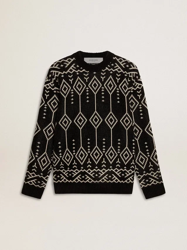 Jersey de cuello redondo para hombre, de mezcla de lana, con diseño de rombos en jacquard