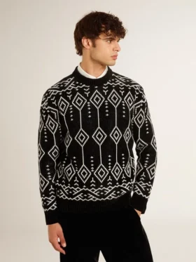 Jersey de cuello redondo para hombre, de mezcla de lana, con diseño de rombos en jacquard