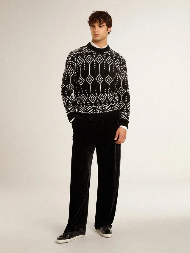 Jersey de cuello redondo para hombre, de mezcla de lana, con diseño de rombos en jacquard