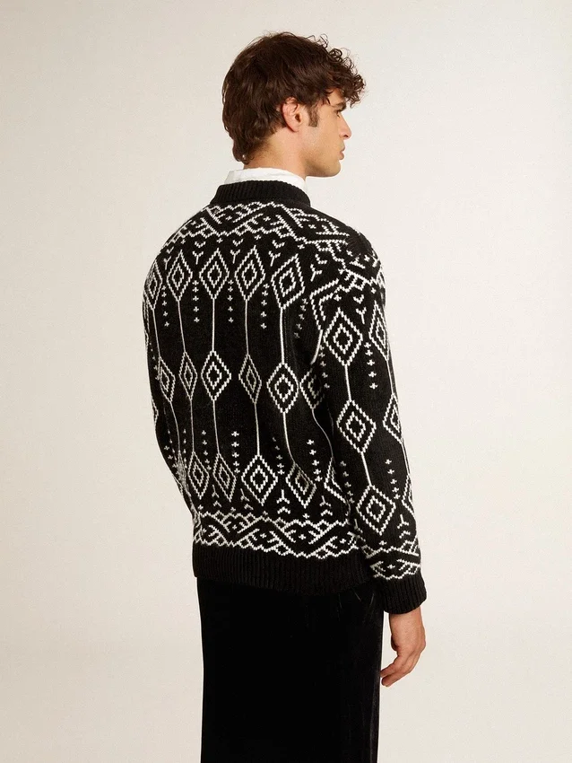 Jersey de cuello redondo para hombre, de mezcla de lana, con diseño de rombos en jacquard