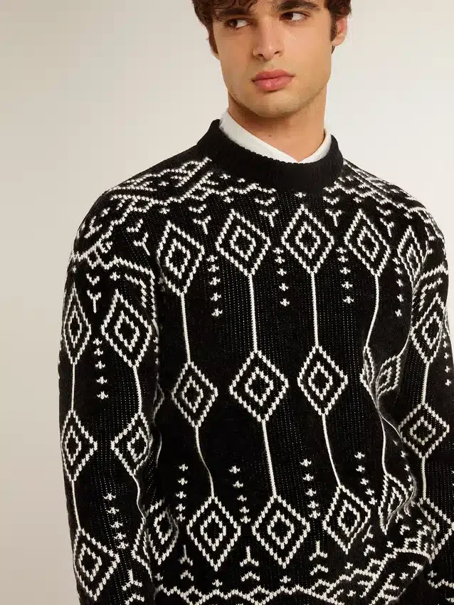 Jersey de cuello redondo para hombre, de mezcla de lana, con diseño de rombos en jacquard