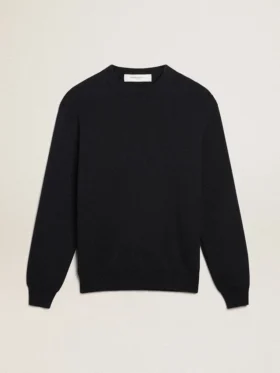 Jersey de cuello redondo para hombre en algodón azul oscuro con logotipo