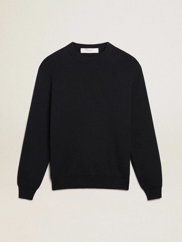 Jersey de cuello redondo para hombre en algodón azul oscuro con logotipo