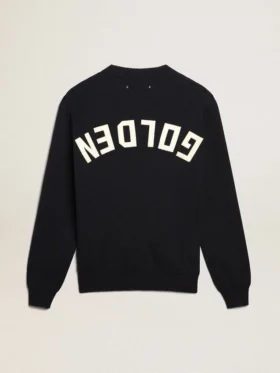 Jersey de cuello redondo para hombre en algodón azul oscuro con logotipo