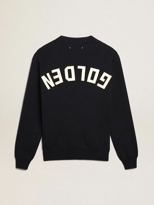 Jersey de cuello redondo para hombre en algodón azul oscuro con logotipo