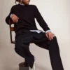 Jersey de cuello redondo para hombre en algodón azul oscuro con logotipo
