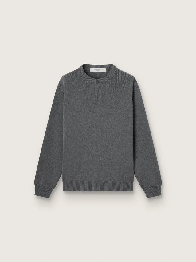 Jersey de cuello redondo para hombre en algodón gris oscuro con logotipo en la espalda