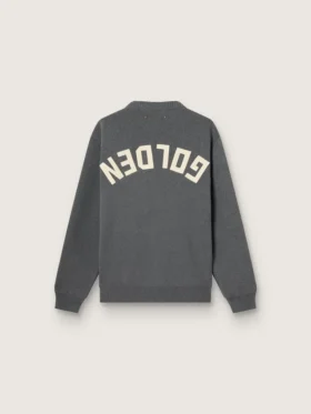 Jersey de cuello redondo para hombre en algodón gris oscuro con logotipo en la espalda