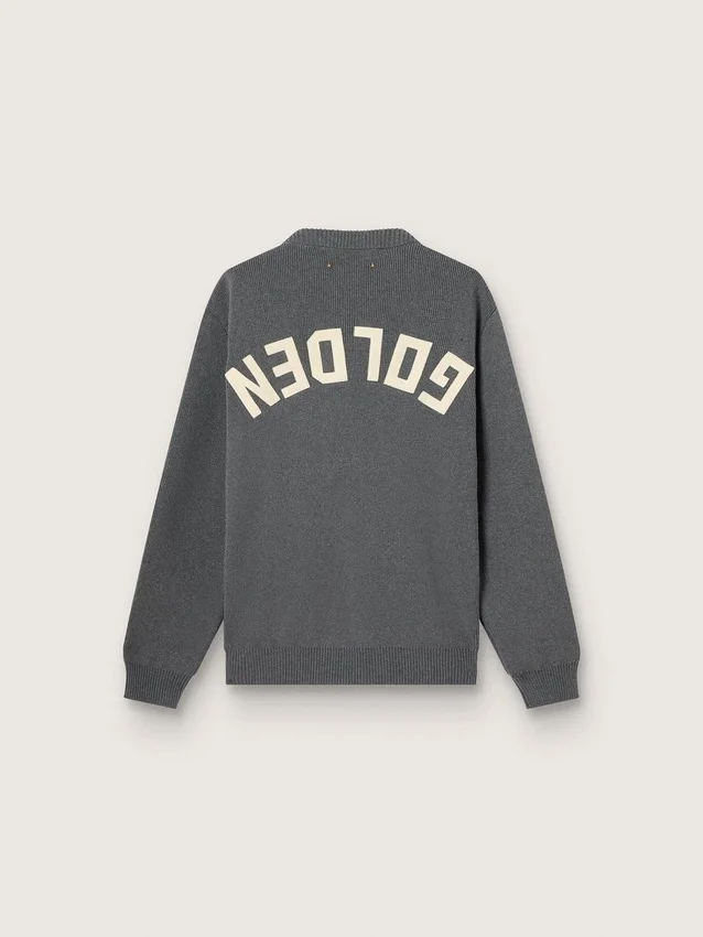 Jersey de cuello redondo para hombre en algodón gris oscuro con logotipo en la espalda