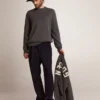 Jersey de cuello redondo para hombre en algodón gris oscuro con logotipo en la espalda