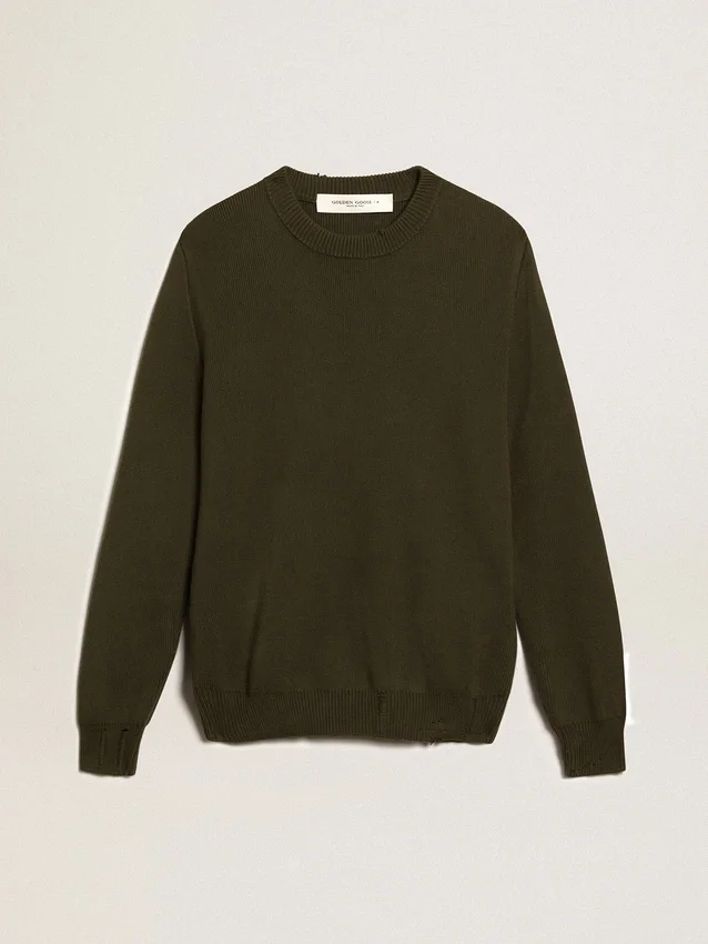 Jersey de cuello redondo para hombre en algodón verde militar