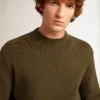 Jersey de cuello redondo para hombre en algodón verde militar