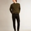 Jersey de cuello redondo para hombre en algodón verde militar