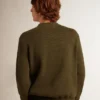 Jersey de cuello redondo para hombre en algodón verde militar