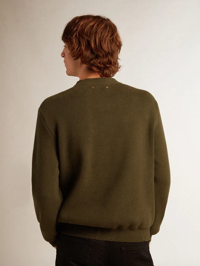 Jersey de cuello redondo para hombre en algodón verde militar