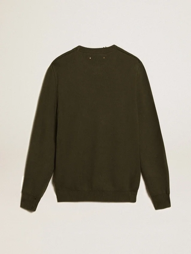 Jersey de cuello redondo para hombre en algodón verde militar