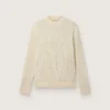 Jersey de cuello redondo para hombre en lana merino blanca con cristales por toda la prenda