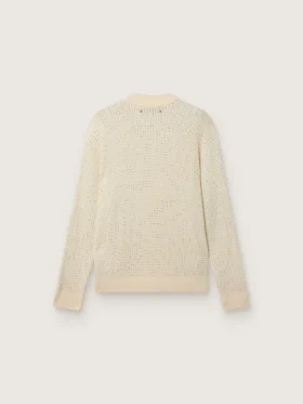 Jersey de cuello redondo para hombre en lana merino blanca con cristales por toda la prenda