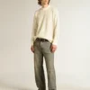 Jersey de cuello redondo para hombre en lana merino blanca con cristales por toda la prenda