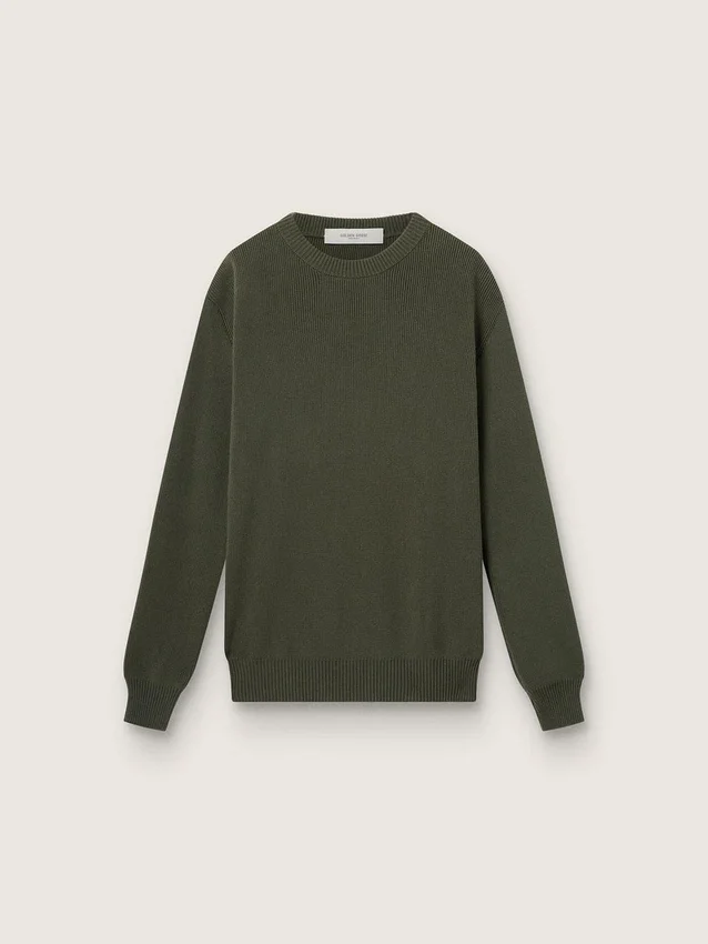 Jersey de cuello redondo para hombre en verde militar con letras «doradas» en la espalda