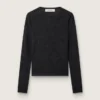 Jersey de cuello redondo para mujer con estampado jacquard floral negro
