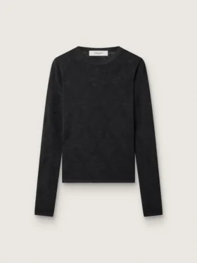 Jersey de cuello redondo para mujer con estampado jacquard floral negro
