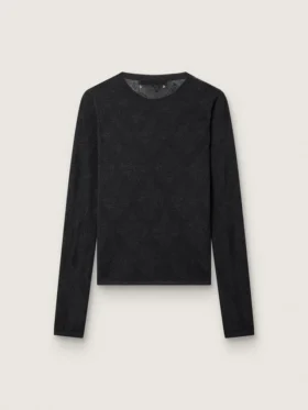 Jersey de cuello redondo para mujer con estampado jacquard floral negro