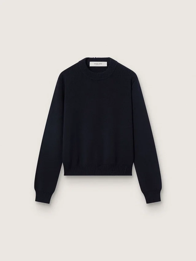 Jersey de cuello redondo para mujer en algodón azul oscuro