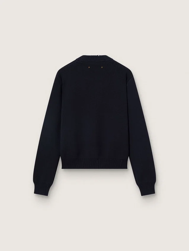 Jersey de cuello redondo para mujer en algodón azul oscuro
