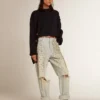 Jersey de cuello redondo para mujer en algodón azul oscuro