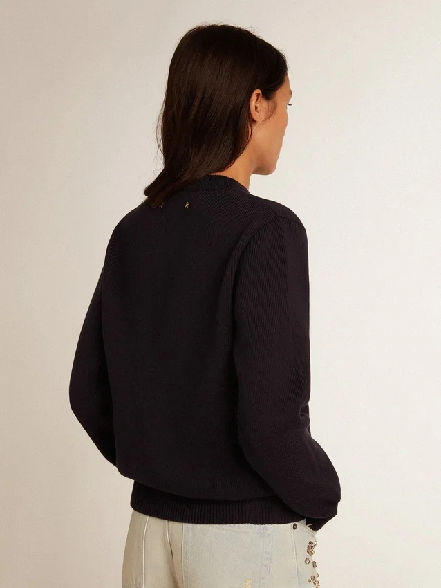 Jersey de cuello redondo para mujer en algodón azul oscuro