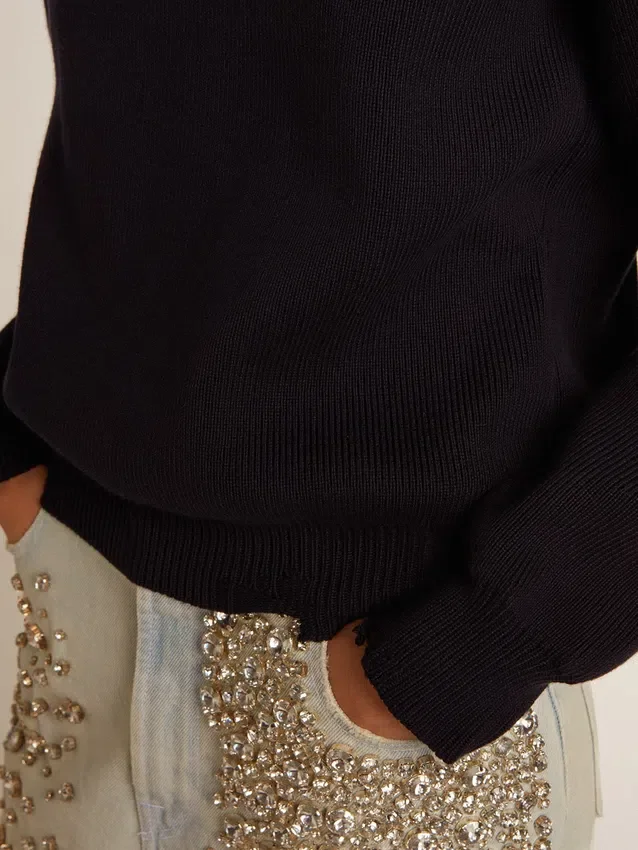 Jersey de cuello redondo para mujer en algodón azul oscuro