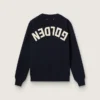 Jersey de cuello redondo para mujer en algodón azul oscuro con logotipo en la espalda