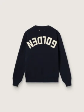 Jersey de cuello redondo para mujer en algodón azul oscuro con logotipo en la espalda