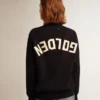 Jersey de cuello redondo para mujer en algodón azul oscuro con logotipo en la espalda