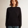 Jersey de cuello redondo para mujer en algodón azul oscuro con logotipo en la espalda