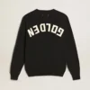 Jersey de cuello redondo para mujer en algodón azul oscuro con logotipo en la espalda
