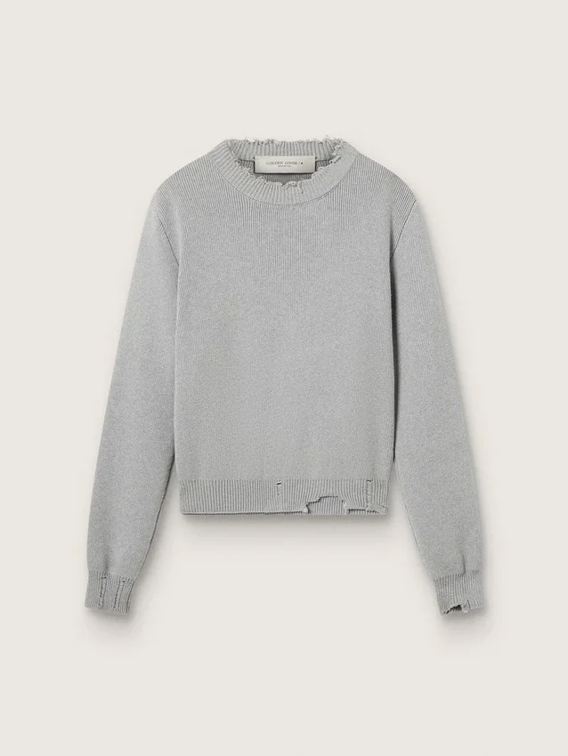 Jersey de cuello redondo para mujer en algodón gris