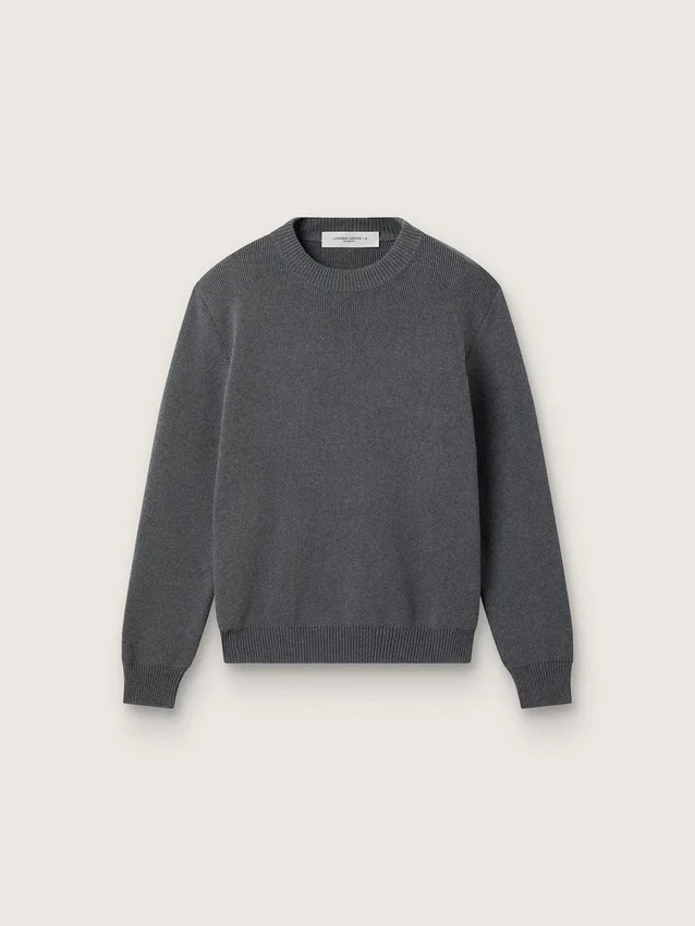 Jersey de cuello redondo para mujer en algodón gris oscuro con logotipo en la espalda