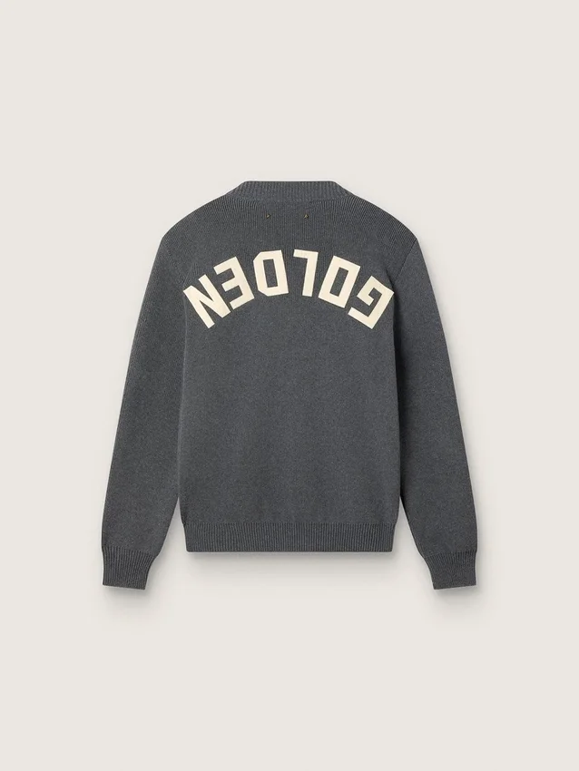Jersey de cuello redondo para mujer en algodón gris oscuro con logotipo en la espalda