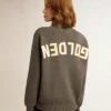 Jersey de cuello redondo para mujer en algodón gris oscuro con logotipo en la espalda