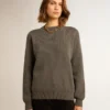 Jersey de cuello redondo para mujer en algodón gris oscuro con logotipo en la espalda