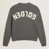 Jersey de cuello redondo para mujer en algodón gris oscuro con logotipo en la espalda